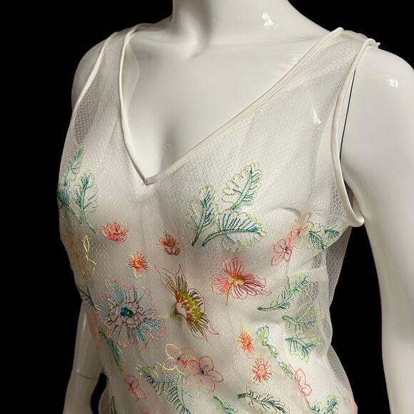 BANDOLINO White Sheer Embroidered Cropped Top size 12 - Picture 1 of 9